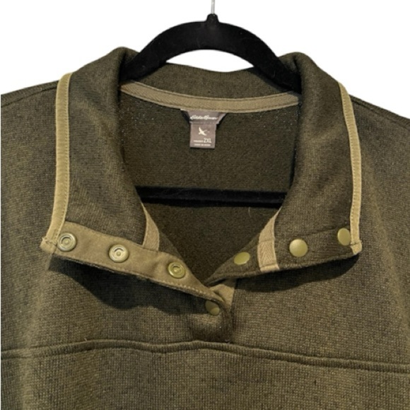 Eddie Bauer Green Crewneck Sweater with Half-Zip Collar - Picture 2 of 4